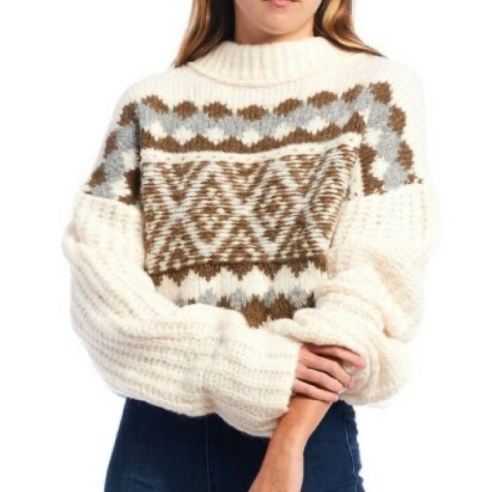 FREE PEOPLE Alpine Pullover Sweater in Snowy Forrest Wool Blend   XS